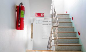 Fire extinguisher on staircase